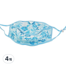 구리원사 자외선차단 2단 턱받침 꽃무늬 마스크 T4, 1개입, 4개, 블루