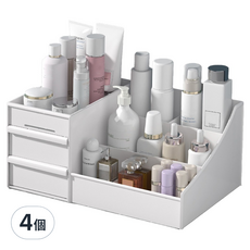 小麥購物 3層抽屜式桌上化妝品文具飾品收納盒 L2423, 北歐白, 4個