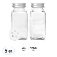 유리 양념통 사각 전용캡 180g, 5세트, 양념통 사각 2p + 투명스티커 (마법가루 + 파슬리)