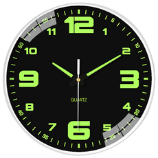 QLZHS 簡約精工掛式時鐘 數字掛鐘 指針式數字時鐘 靜音時鐘 夜光掛鐘 10吋 25cm, 黑色