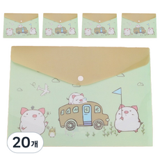 Gold Pang 可愛卡通人物文件夾 辦公用品 文件整理夾, 20個, 綠色