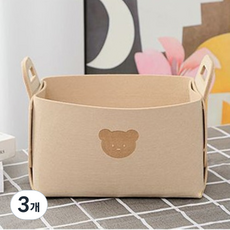 쿠쏘 접이식 펠트 수납 바구니 한마리 곰돌이, 3개, 베이지