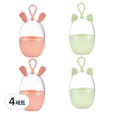 리빙플로우 귀여운 말랑귀 동물 퍼프 보관 케이스 2종 x 4p 세트, 핑크, 그린, 4세트