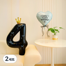 피앤비유니티 레터링 왕관 숫자 리본 풍선세트, 블랙앤블루 4, 2세트