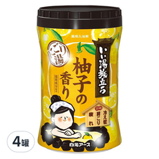 白元 溫泉粉狀泡湯入浴劑 柚子香-日本溫泉配方 舒緩疲勞, 600g, 4罐