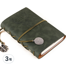 fromarte 復古鹿印章6孔皮革萬年空白A6手帳, 綠色, 3個