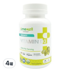 timewell 時光安好 陽光維生素D3膠囊 (60顆/罐) 美國原裝進口 維生素D 保健食品, 4罐