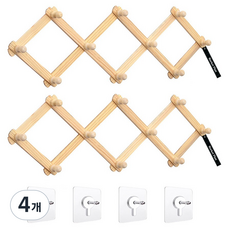 Market Plan 伸縮式原木折疊壁掛衣架 小型, 木色, 4個