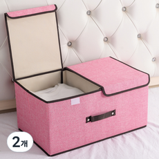타이탄 접이식 수납 패브릭 이중 뚜껑 리빙박스, 분홍색, 2개