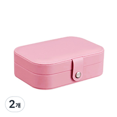 부스마켓 휴대용 더블레이어 귀걸이 목걸이 보관상자 로즈레드, 2개