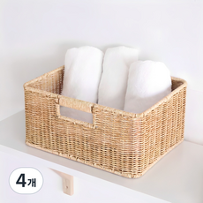 하우스레시피 PP라탄 직사각 바스켓, 베이지, 4개