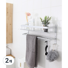 KOXINA 黏貼式鋁製2層毛巾&多功能置物架, 銀色, 2個