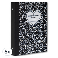 루카랩 컴포지션 A5 25R 6공 화이트링 하드커버 + 밴드, 블랙, 5개