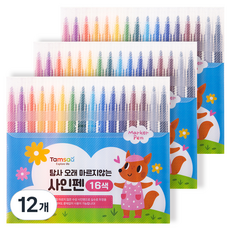 Tamsaa 兒童用長效防乾16色簽字筆, 混合顏色, 12個