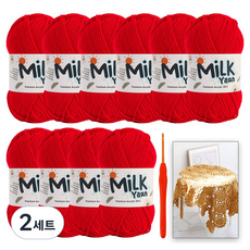 니뜨 밀크얀 뜨개실 x 10p + 모사용 코바늘 5/0호 + 모티브 블랭킷 도안 세트, 2세트, 10레드