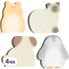 ICONIC 動物便條紙本 手帳裝飾便條紙 4款, 倉鼠 + 貓咪 + 企鵝 + 狗狗, 4套, 60張