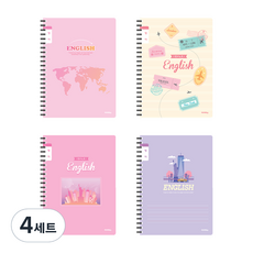 아이비스 여아용 초등 영어 스프링 노트 좁은칸 SP11727 4종 세트, 세계 지도 + 여행 + 뉴욕의 밤 + 택시, 4세트