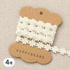 HAPPY BEARS 迷你可愛棉質蕾絲膠帶, 單一顏色, 4個