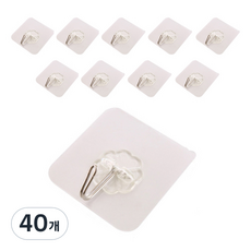 흡착식 벽걸이 후크, 투명, 40개