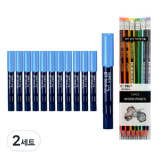 동아 제트스틱2 타원형 12p + 투코비 삼각 지우개 연필 SG-208 12p 세트, 하늘(제트스틱), 혼합색상(지우개연필), 2세트