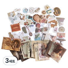 Eumes 復古背景紙便條紙手帳貼紙組合 60款套組, B款, 3套