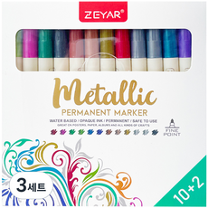 제야르 투코비 메탈릭 유성 마카 싸인펜타입 세트, 12색, 3세트