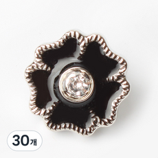 五角寶石鈕扣 13mm, 黑銀色, 30個