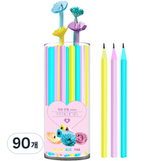 YOUNG ART 花朵鉛筆 B 愛心, 90個, 粉紅色, 藍色, 黃色