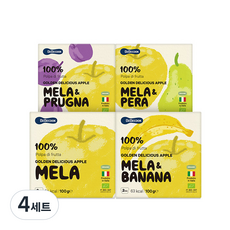 베베쿡 유기농 멜라퓨레 사과 100g x 2p + 사과 바나나 100g x 2p + 사과 배 100g x 2p + 사과 푸룬 100g x 2p, 4세트
