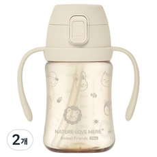 네이쳐러브메레 애니멀프렌즈 PPSU 원터치 빨대컵, 210ml, 2개, 크림베이지
