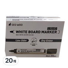 SEOWOO 易擦拭液態白板筆, 20個, 黑色