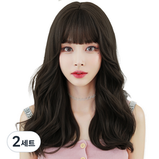 HiYuni Grace 波浪燙髮整頂假髮 52cm + 髮網 + 支架套組, 炭黑色, 2套