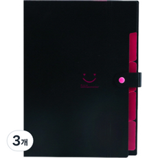 스마일리 아코디언파일 5칸 A4, 블랙, 3개