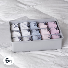 EZLIVING 有蓋塑膠內衣收納盒 15格, 灰色 + 半透明蓋, 6個