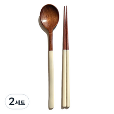 컬러 옻칠 원형 나무 수저세트, 아이보리, 2세트, 숟가락 + 젓가락