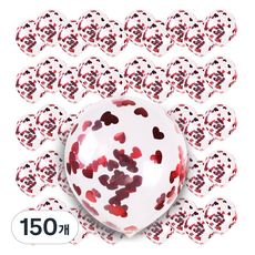 컨페티풍선 30cm, 레드하트금박, 150개