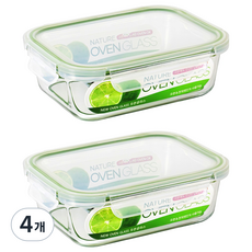 발룬피니 내열강화유리 직사각 밀폐용기, 4개, 640ml