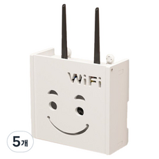 메이크마인 구멍없는 무타공 보관함 벽걸이형 TV 셋톱 박스 보관함 홈 거실 wifi 차단 브래킷 가리개, 웃는얼굴, 5개