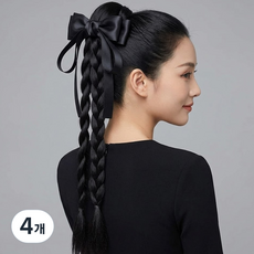 알럽홈 여성용 클립 리본 포니테일 가발 40cm, 블랙, 4개