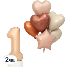 P&B UNITY 棕色數字1氣球 + 愛心星星氣球6件組, 米色, 2套