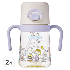 락앤락 피너츠 유아용 스누피 리틀럽 원터치 PPSU 양손 빨대컵, 아이보리, 2개, 310ml
