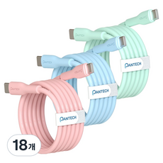팬택 C타입-C타입 45W 초고속 파스텔 케이블, 핑크, 블루, 민트, 18개, 2m
