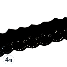 아이엔피 파인코튼 리본 면 자수 레이스 10 x 180 cm, 블랙, 4개