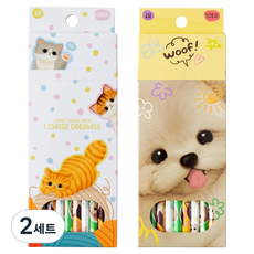 포슬포슬 연필 2B 2종 x 10p 세트, 강아지, 고양이, 2세트