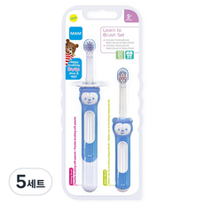 맘베이비 Learn to Brush 아기 이앓이 실리콘 칫솔 2종 세트, 블루, 2개입, 5세트