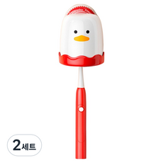 韓國 With US 小不點鴨免鑽孔吸盤式牙刷架 + 漱口杯組, 紅色, 2套