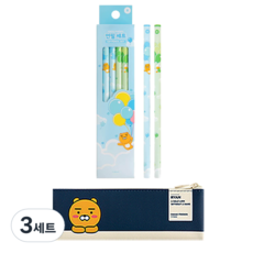 카카오프렌즈 모던st 미니 플랫 펜슬케이스 + 오 해피데이 연필 12p 세트, 라이언(펜슬케이스), 라이언 + 튜브(연필), 3세트