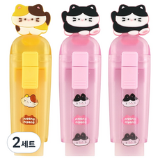 PINKFOOT 貓咪滑動橡皮擦組, 黃色, 粉紅色, 隨機出貨, 2套