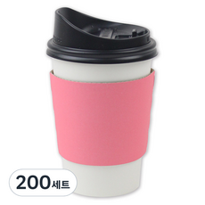 아이엔피 종이컵 화이트 무지 380ml + 롱개폐 뚜껑 + 홀더 핑크 세트, 200세트