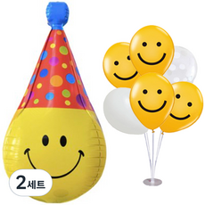 Mii Mii Party 微笑氣球組 + 生日派對微笑錐形氣球組, 黃色, 圓點, 白色(氣球), 2套